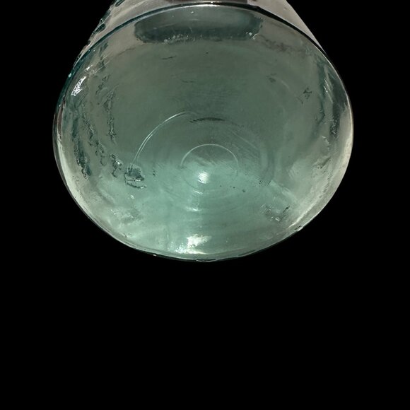 Vintage Atlas Strong Shoulder Mason Blue Glass Quart  Jar zinc lid FLAW Bubble - Picture 3 of 7